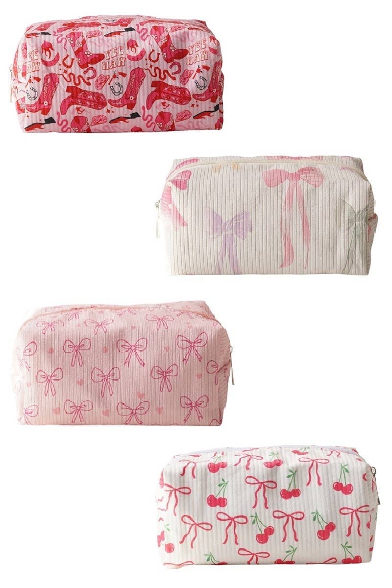 Trendy Pattern Design Cosmetic Makeup Pouch Bag: BOWKNOT PINK / 1 (ONE SIZE)
