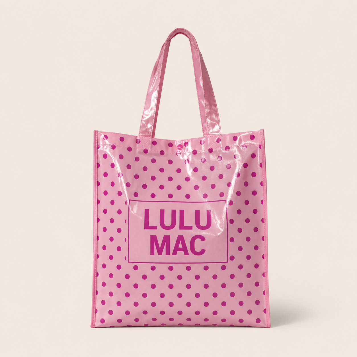 LM-BG-1004 REUSABLE TOTE-LIGHT PINK HOT PINK DOT
