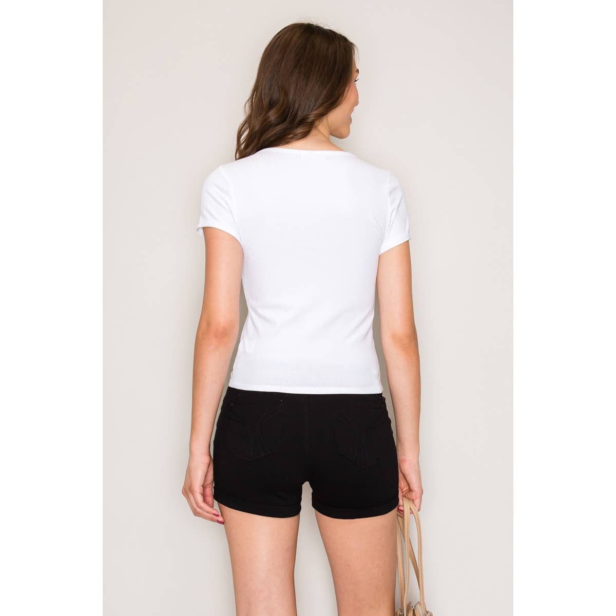 Button Down Short Sleeve Rib Top: Red / S-M-L(2-2-2)