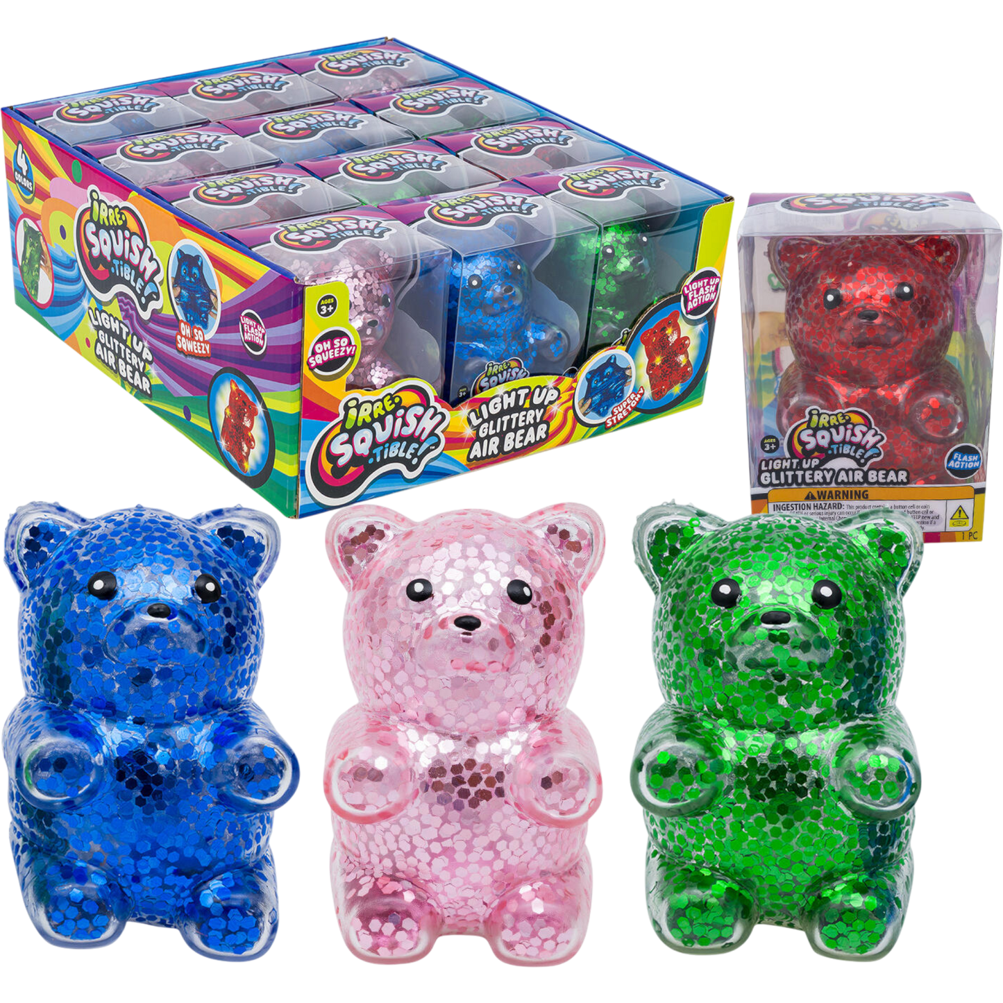 Ja-Ru Irre-Squish-Tible Light Up Glittery Air Bear Fidget Toy