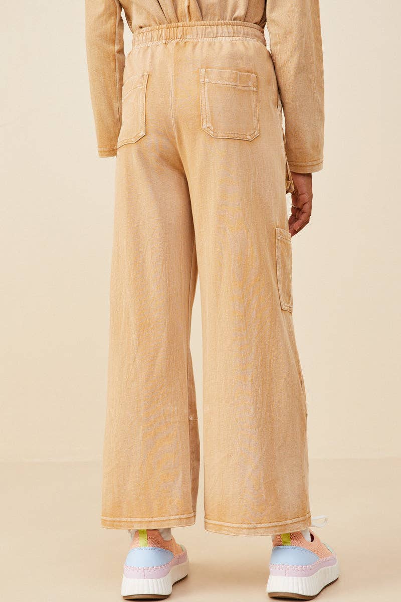 Girls Washed Cargo Pocket Detail Wide Leg Knit Pants - 4Pc: Rust / Pack