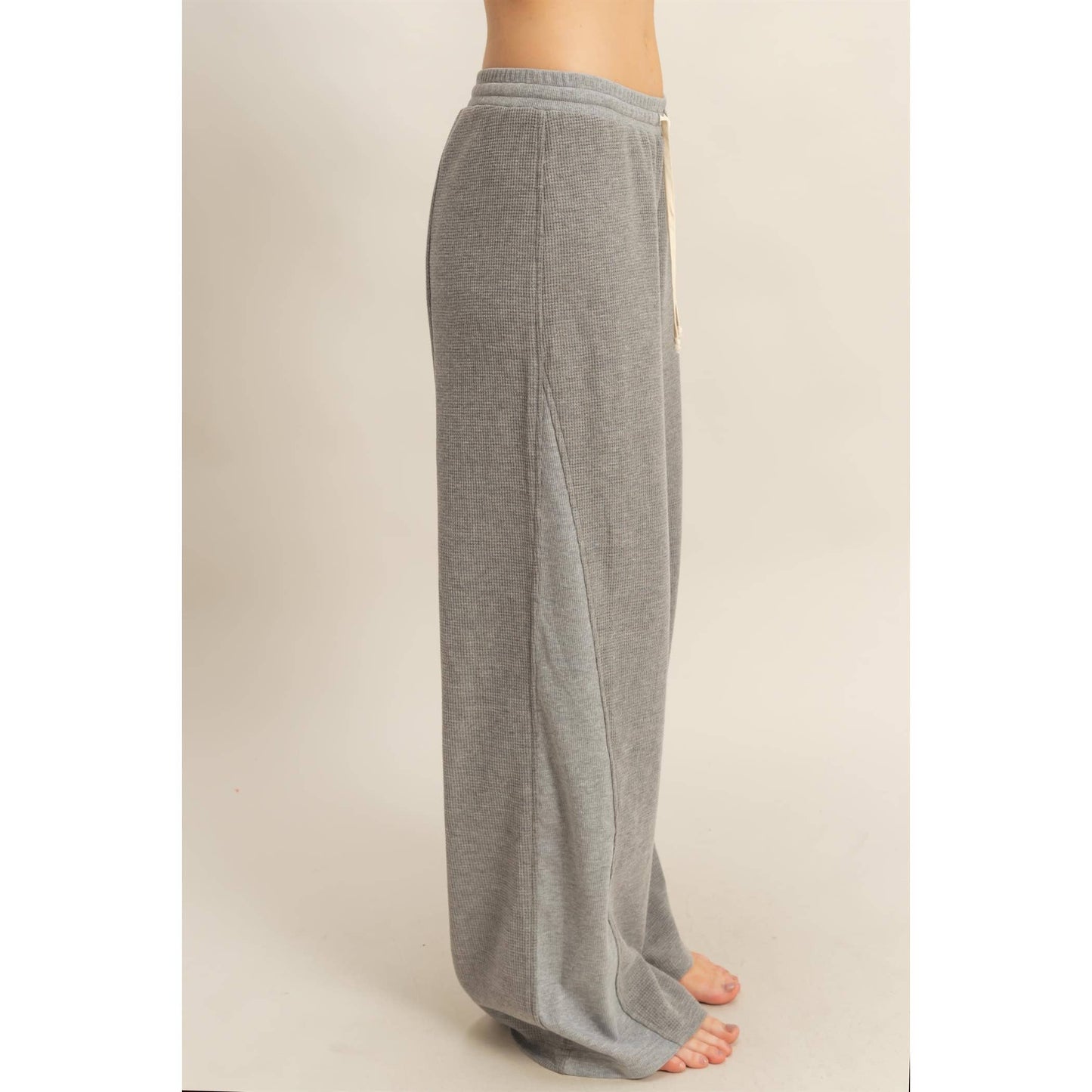 Waffled Knit Pants With Contrasting Ties: MOCHA / S-M-L(2-2-2)
