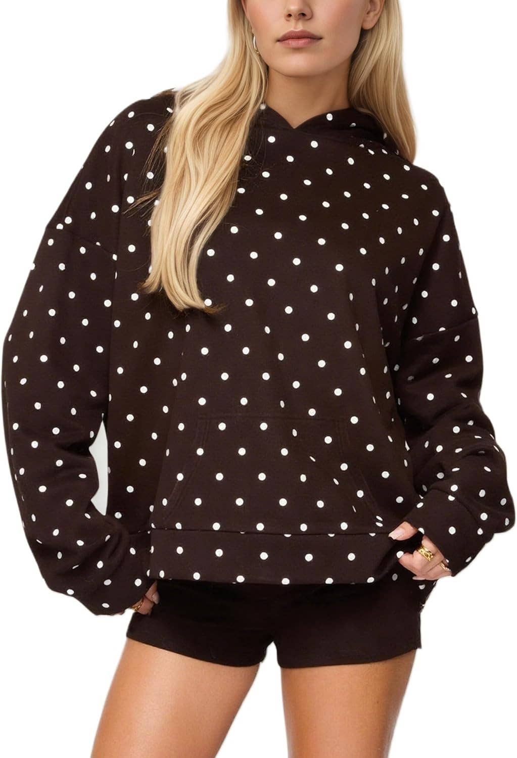 Oversized Polka dot print hoodie: Black / M