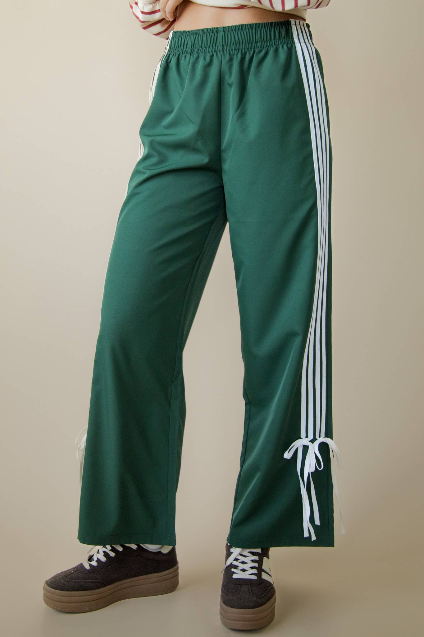 NP70839-Side Ribbon Detail Jersey Pants: FOREST / S-M-L/2-2-2