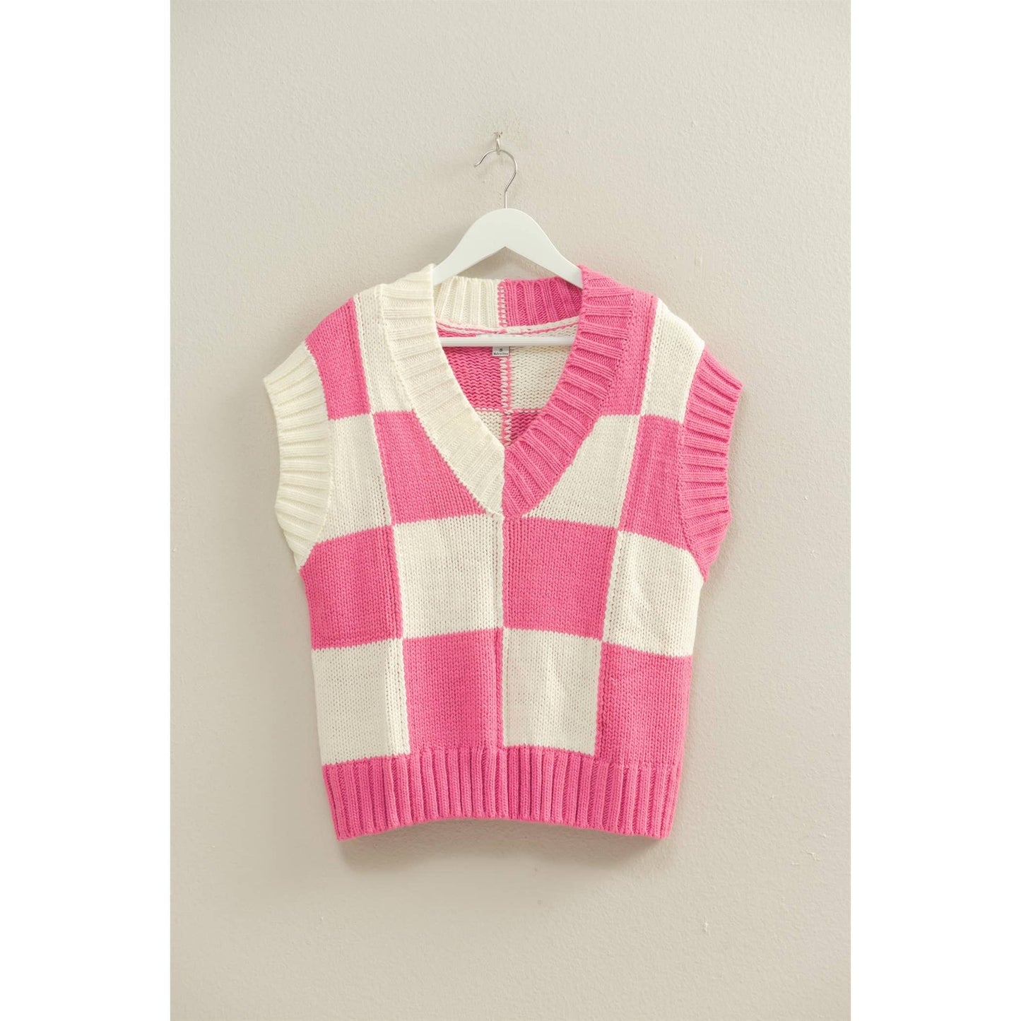 Checkered Sweater Vest: HOT PINK / S-M-L(2-2-2)