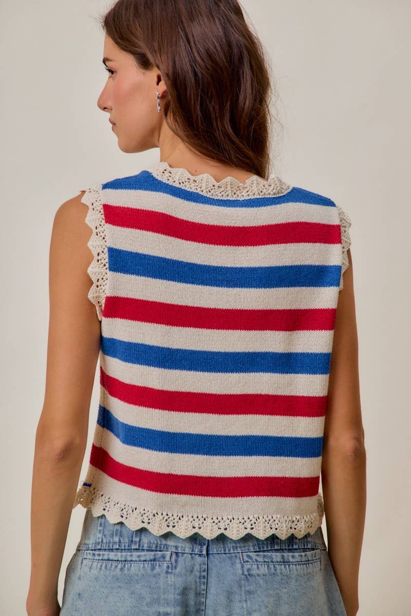 Fourth Of July Stripe Button Down Vest Top