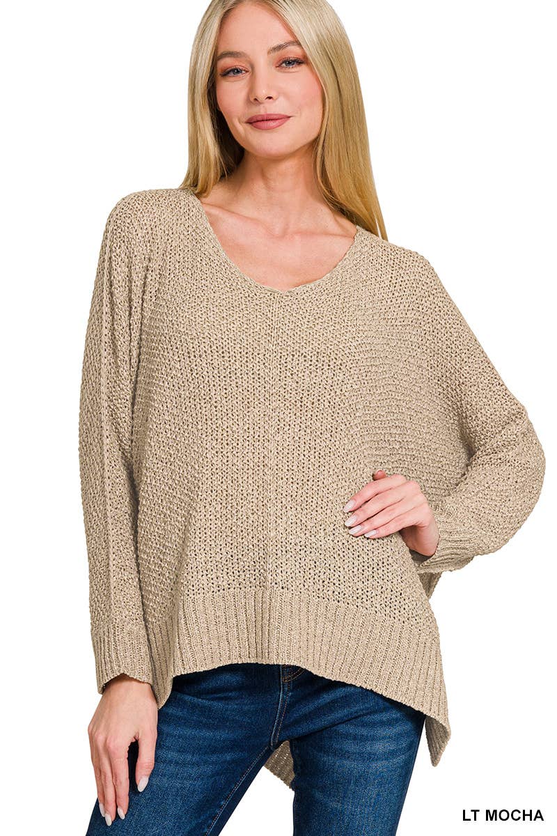 Dolman Sleeve V-Neck Sweater: LT GREY / 3-2 (S/M-L/XL)