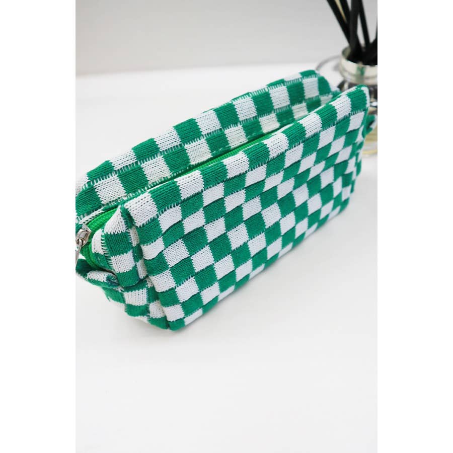 Checkered Knitted Cosmetic Bag: LAVENDER / ONE