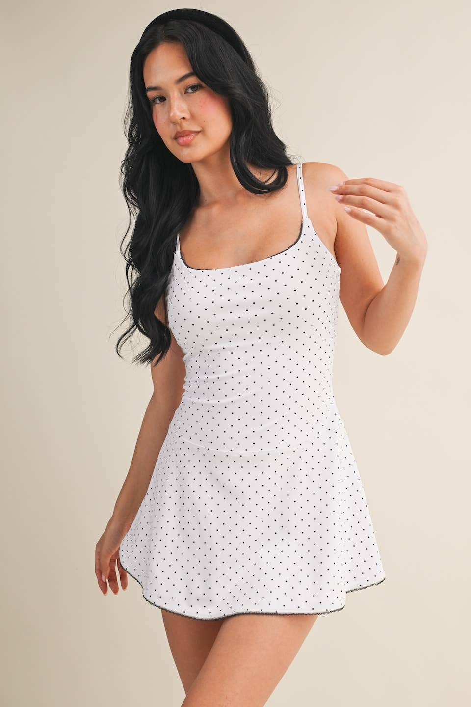 Polka Dot Print Lace Trim Ruffle Mini Dress: White Polka Dot / S
