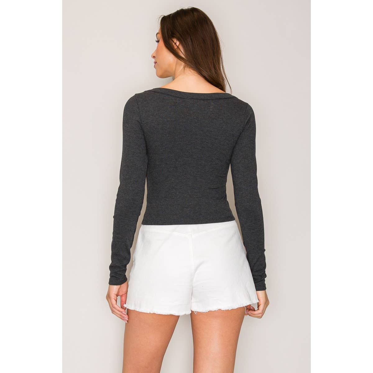 Ribbed Long Sleeve Wide Neck Top: Red / S-M-L(2-2-2)