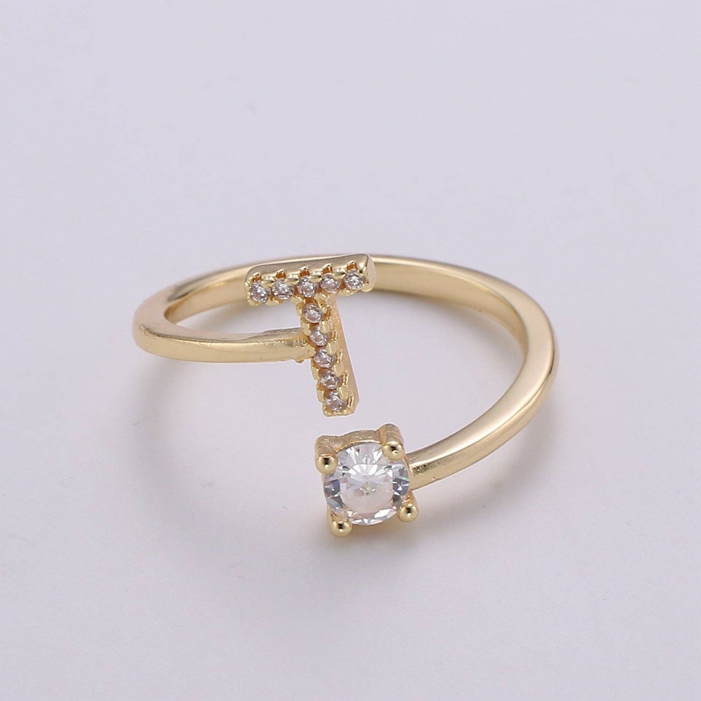 Adjustable Gold Initial Ring With CZ R370~R395: R