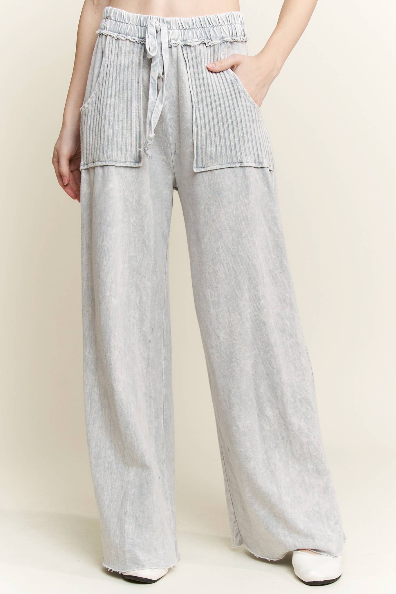 Best Mineral Wash Side Knit detail wide leg pantsHE5878P.: Latte / S-M-L / 2-2-2