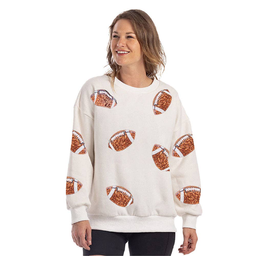 Sequined FOOTBALL Patches Sweatshirt: White / L
