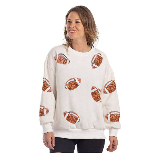 Sequined FOOTBALL Patches Sweatshirt: White / L