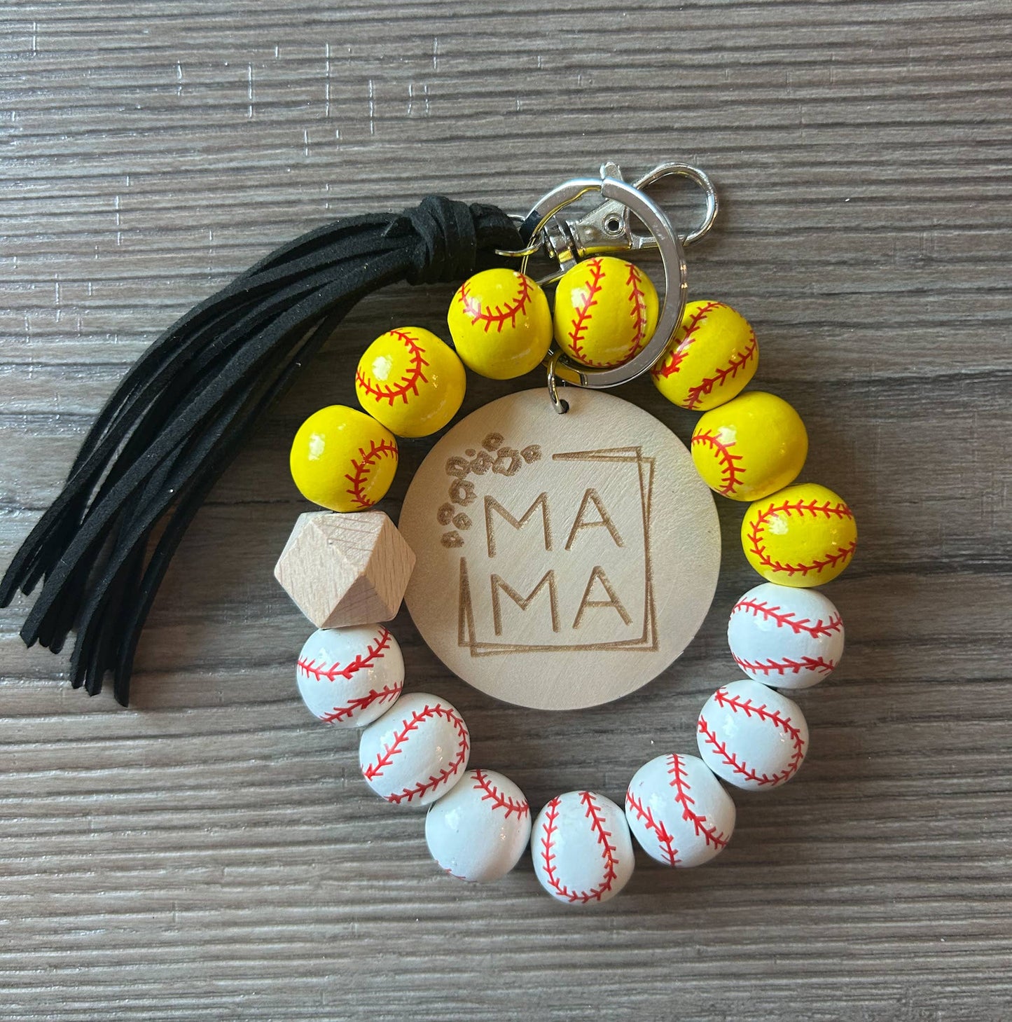 Mama Sports Keychain with Wooden Beads: Basketball