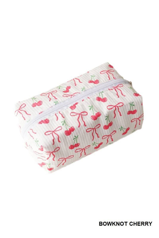 Trendy Pattern Design Cosmetic Makeup Pouch Bag: BOWKNOT CHERRY / 1 (ONE SIZE)