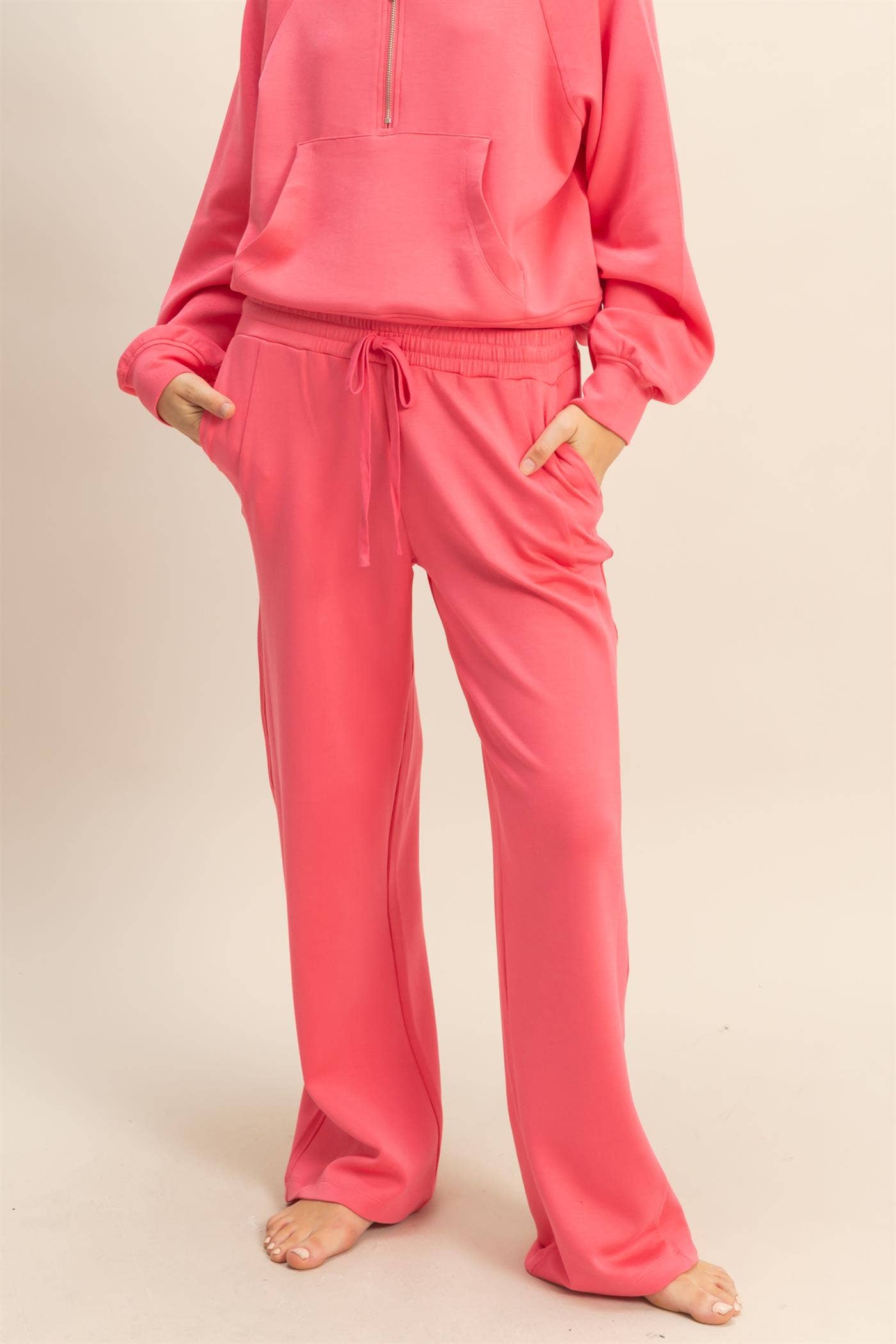 Scuba High-Waist Wide-Leg Drawstring Sweatpants: BLACK / S-M-L(2-2-2)