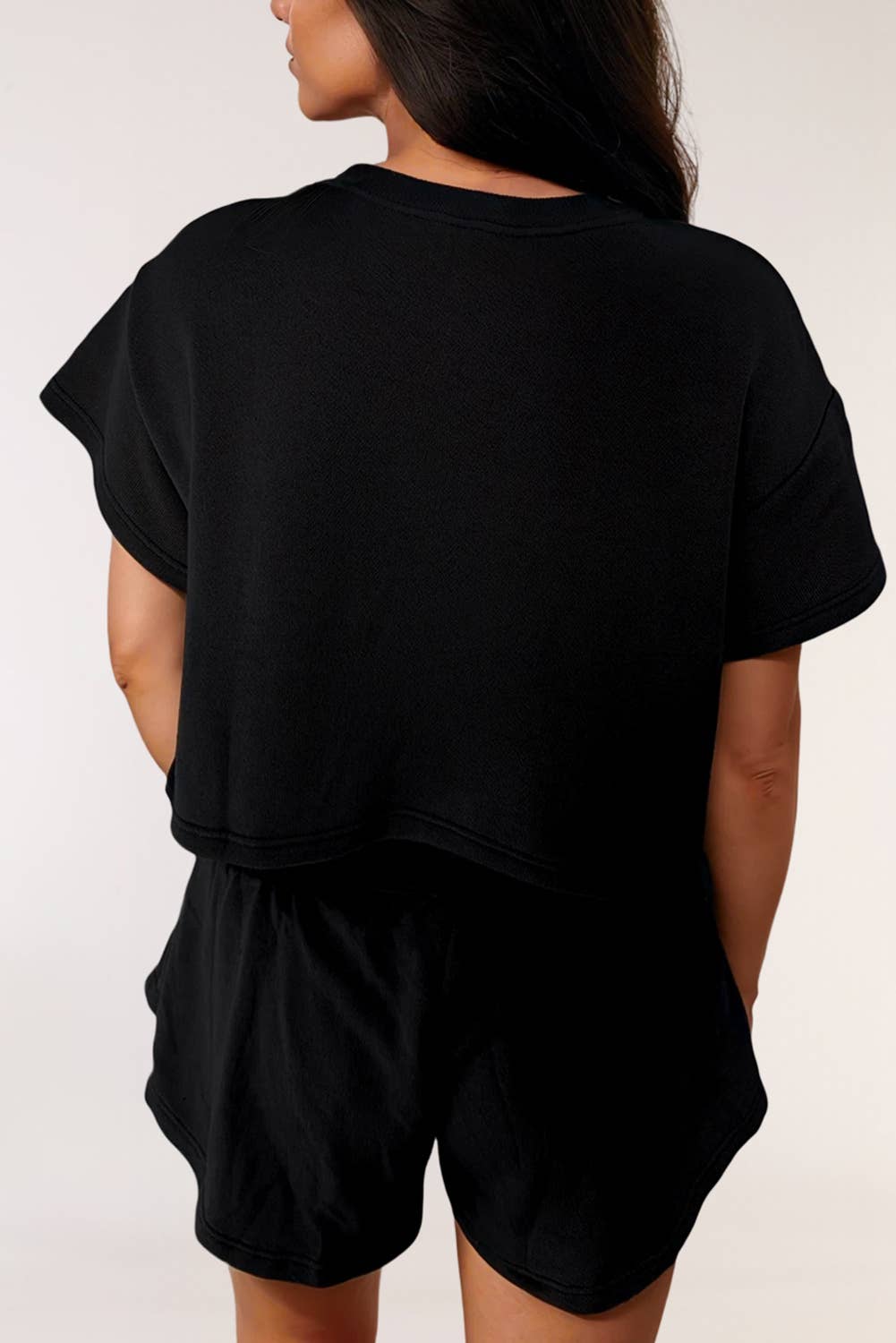 Baseball Print Cropped Tee and Ruffle High Waist Skort Set: Black / Missy / S