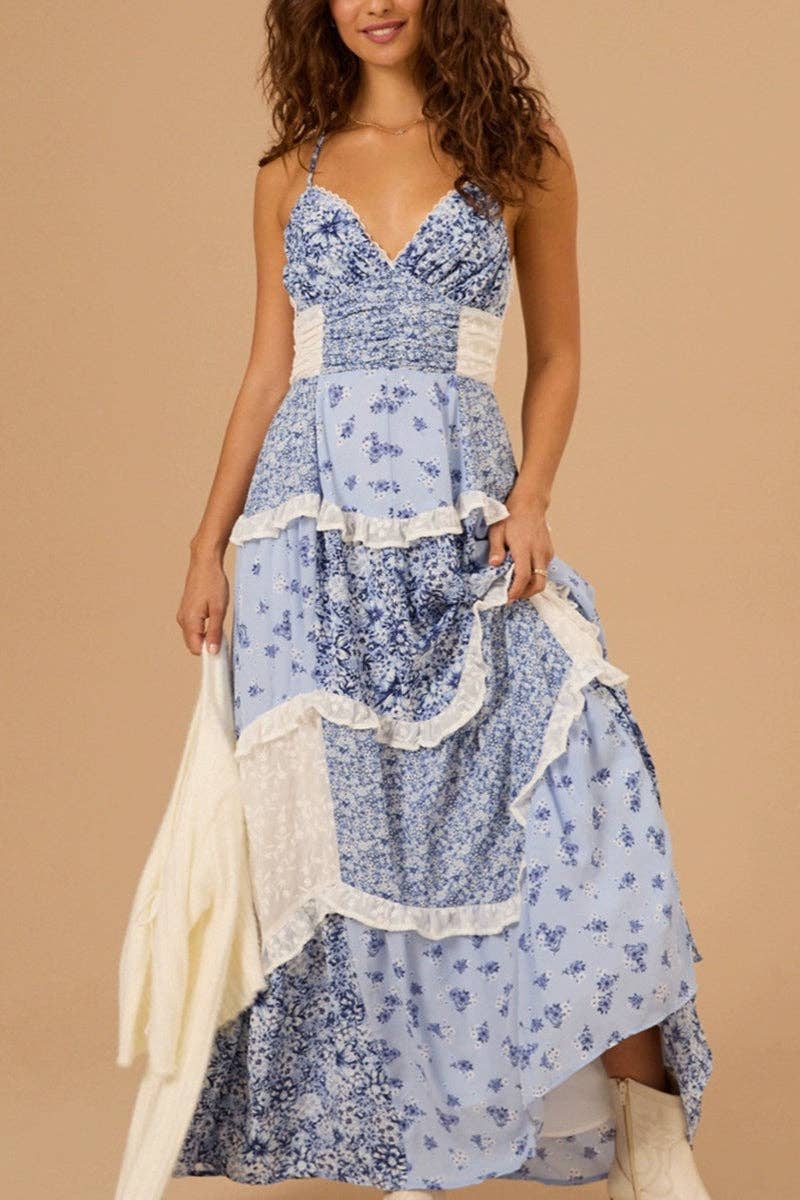 Floral Patchwork Sundress: PINK / S