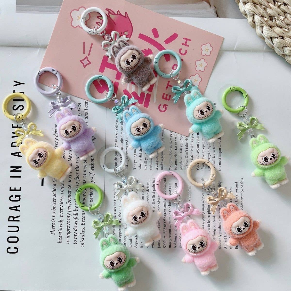 Fluffy Labubu Bow keychain Bow bag charm thank you gift: 10PC-Set