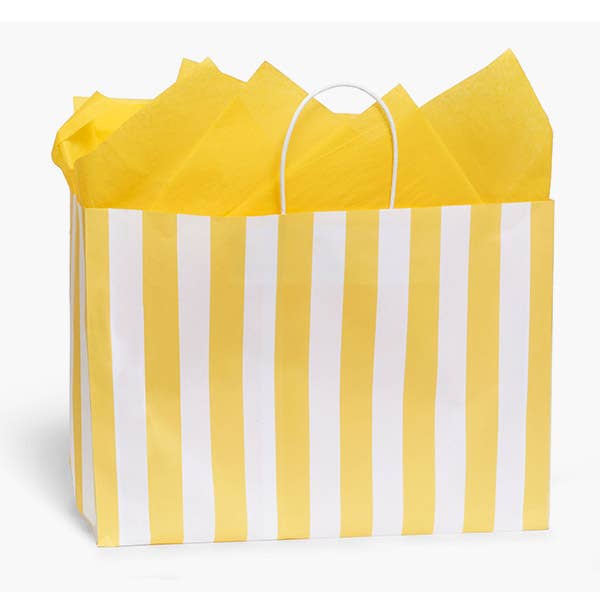 Yellow Cabana Stripe Paper Gift Bags: 250 Pack / Vogue 16x6.25x12.25"