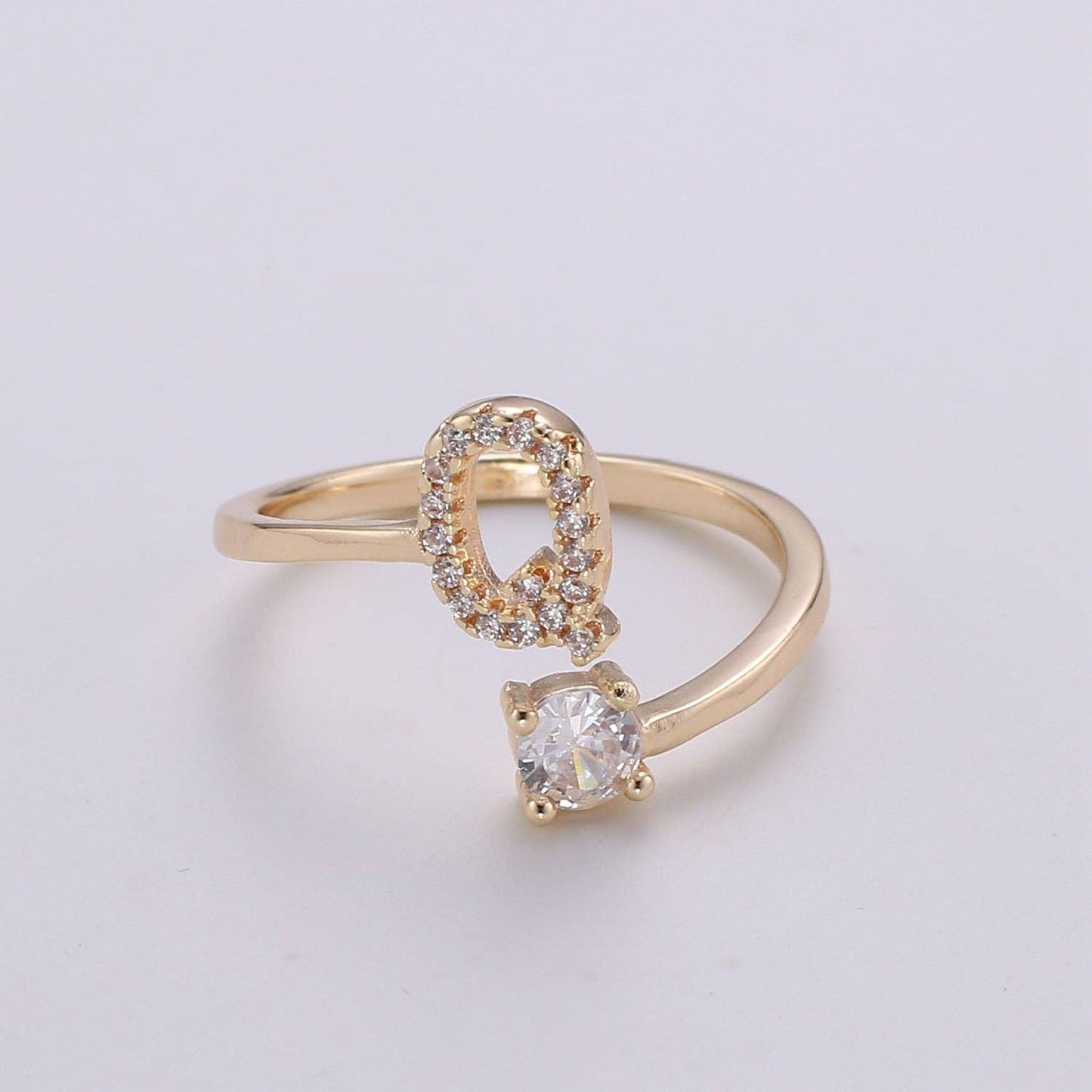 Adjustable Gold Initial Ring With CZ R370~R395: N