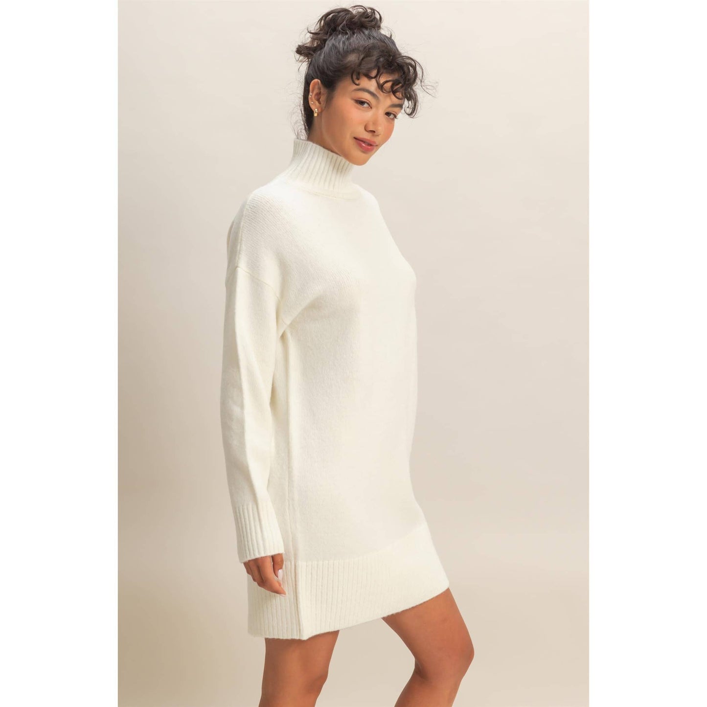 High Neck Sweater Mini Dress: BLACK / S-M-L(2-2-2)