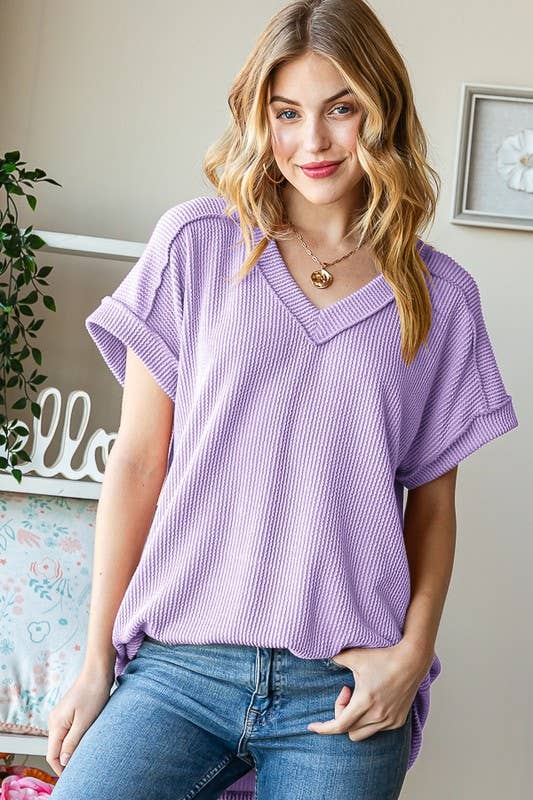 ET7484-10 SOLID URBAN RIBBED TOP: HOT PINK / 2-2-2 (S-M-L)