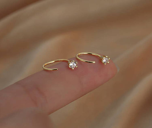 E141 dainty huggie hoop earring, huggie earring, ear wire: Yellow Gold