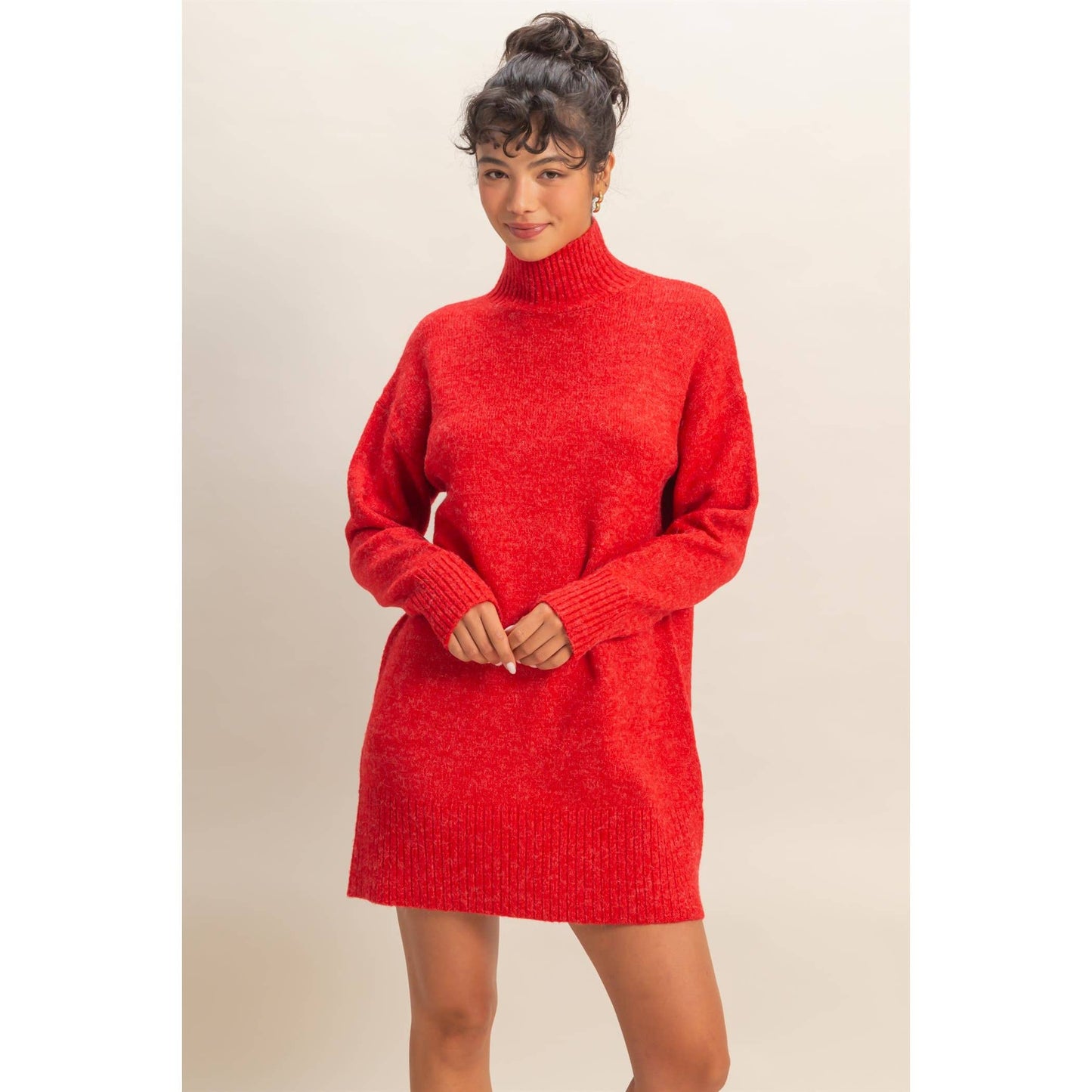 High Neck Sweater Mini Dress: BLACK / S-M-L(2-2-2)