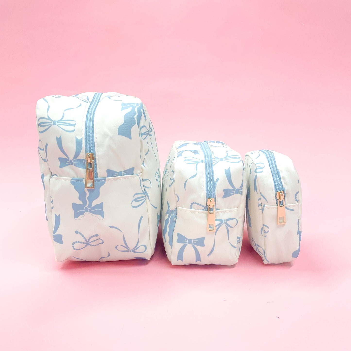 Blue Bows Nylon Cosmetic Zipper Bag: Small