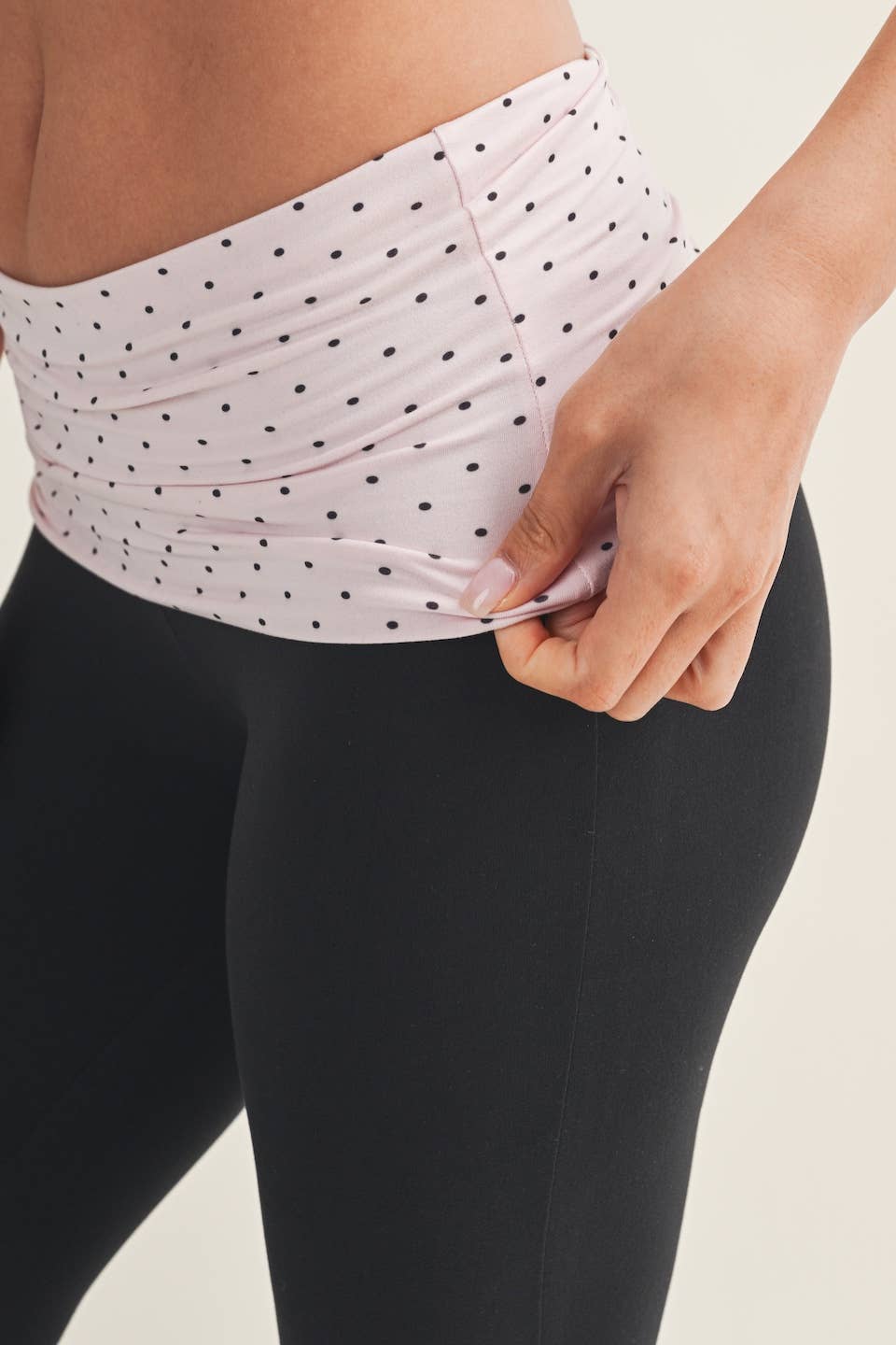 Polka Dot Soft Knit Foldover Flare Pants: Blue/Black Polka Dot / L