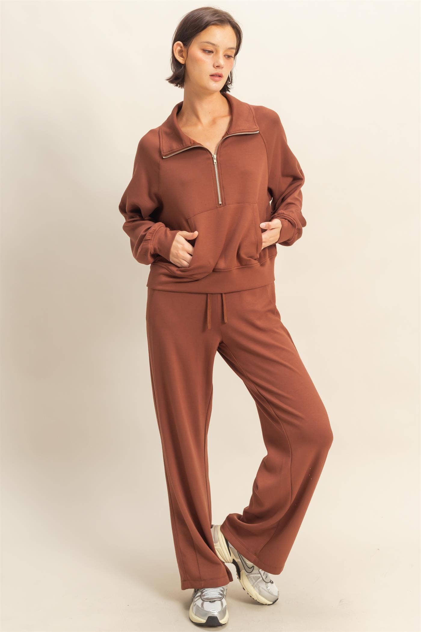 Scuba High-Waist Wide-Leg Drawstring Sweatpants: BLACK / S-M-L(2-2-2)