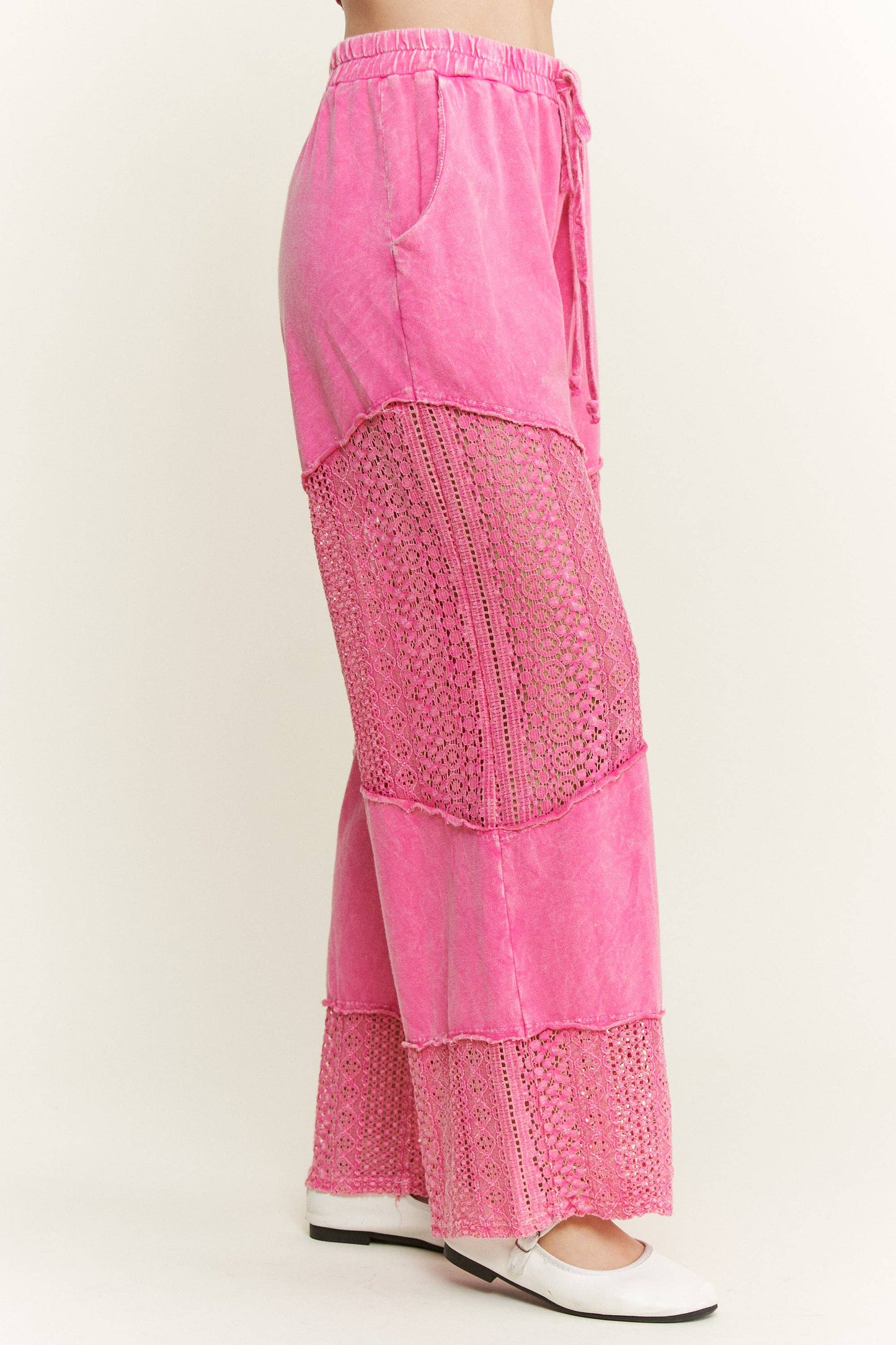 Mineral Washed Lace See through Breezy pants HP6335.: HotPink / S-M-L / 2-2-2