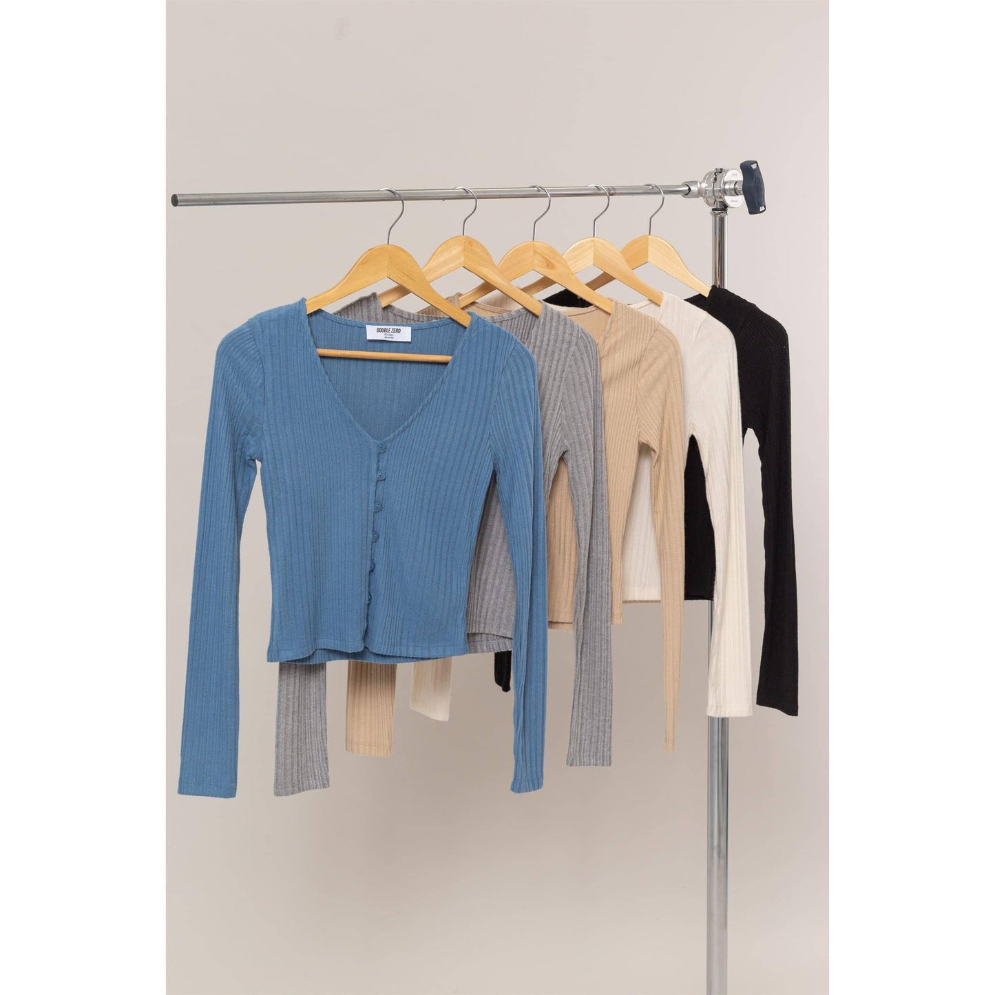Brushed Ribbed Button-Front Top: GRAY BLUE / S-M-L(2-2-2)