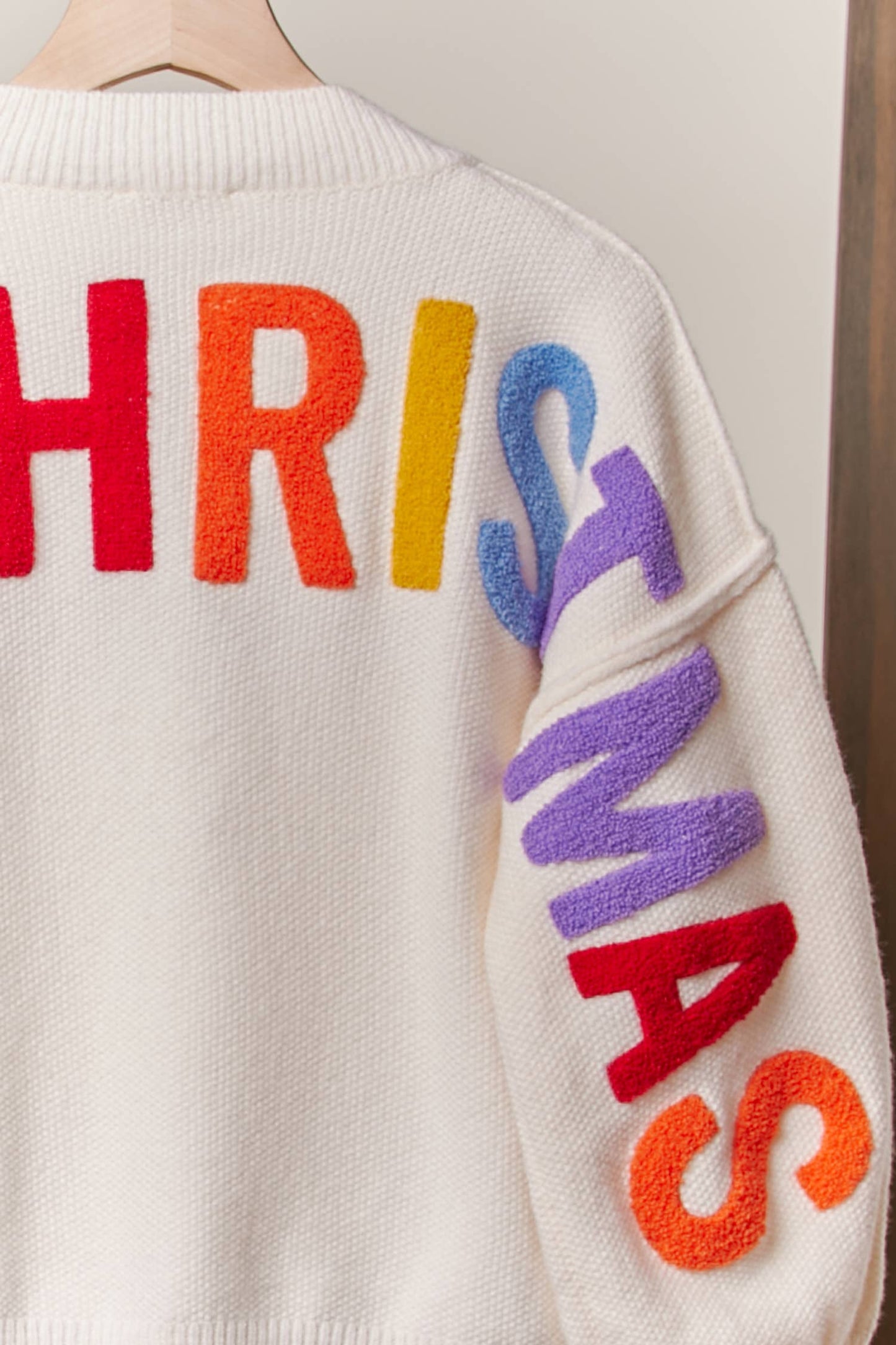 OVERSIZE Christmas Sweater with Lettering: Ivory-Multi / M