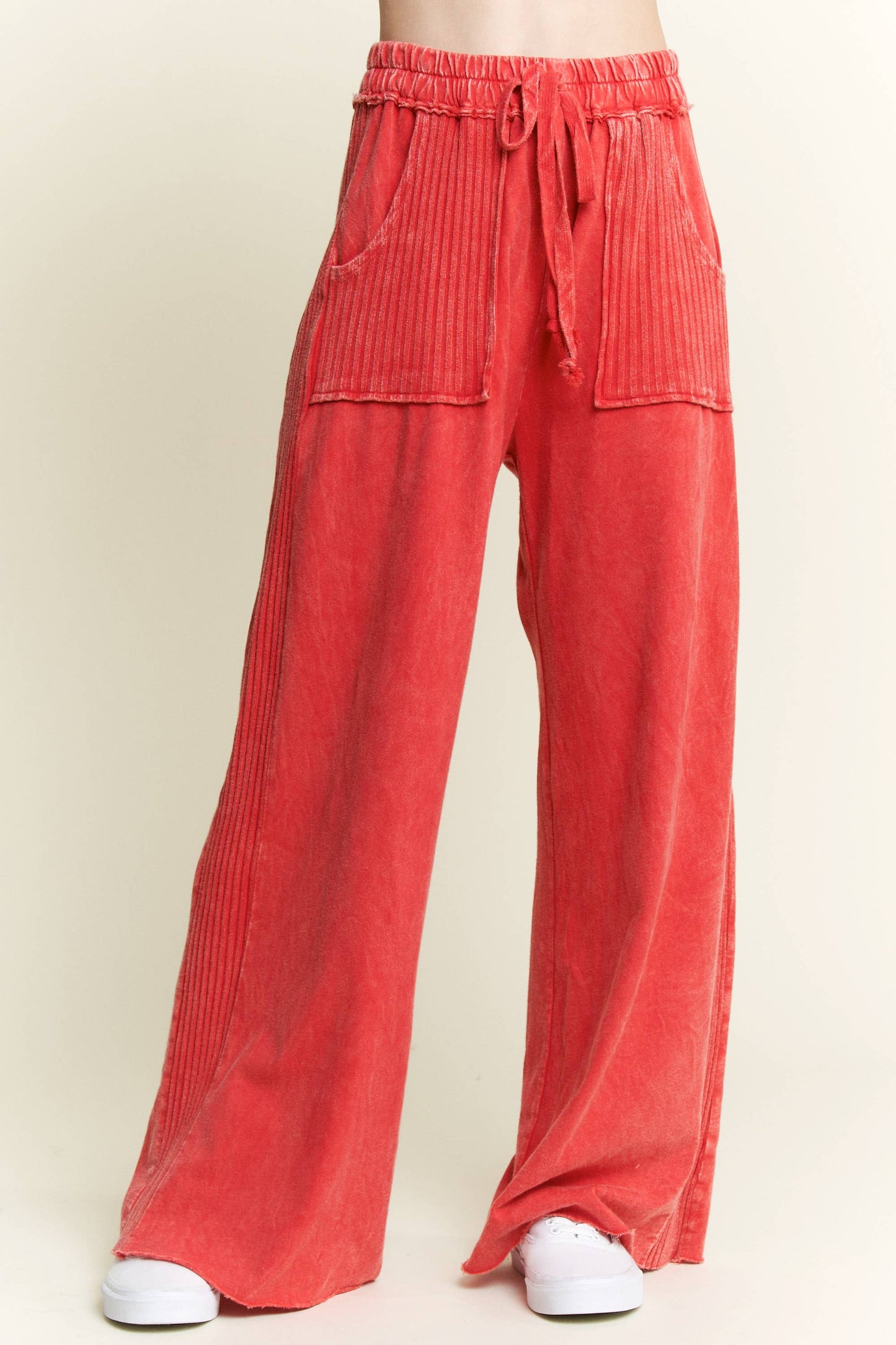 Best Mineral Wash Side Knit detail wide leg pantsHE5878P: Midnight Green / S-M-L / 2-2-2