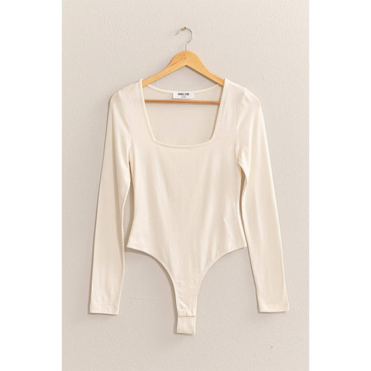 Square Neck Long Sleeve Bodysuit: CREAM / S-M-L(2-2-2)