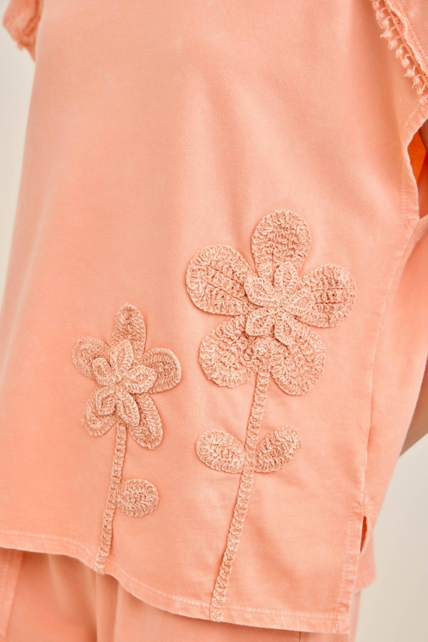 Mineral Washed Flower Garden Sleeveless blouse top HT7012: Papaya / S-M-L / 2-2-2