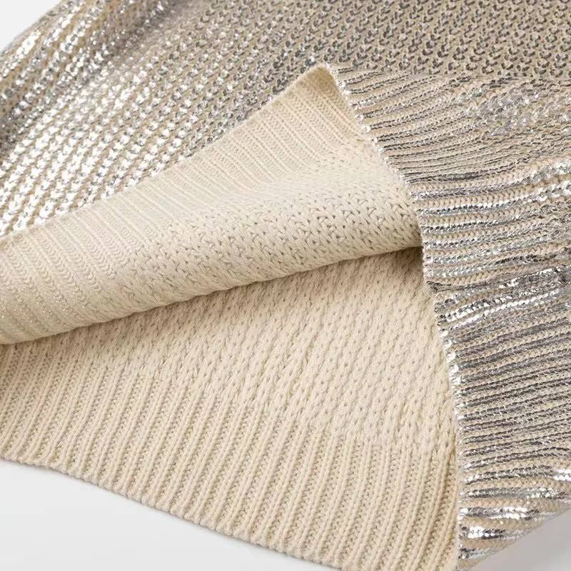 Shiny Retro Luxury Metallic Pullover Sweater: Silvery / L