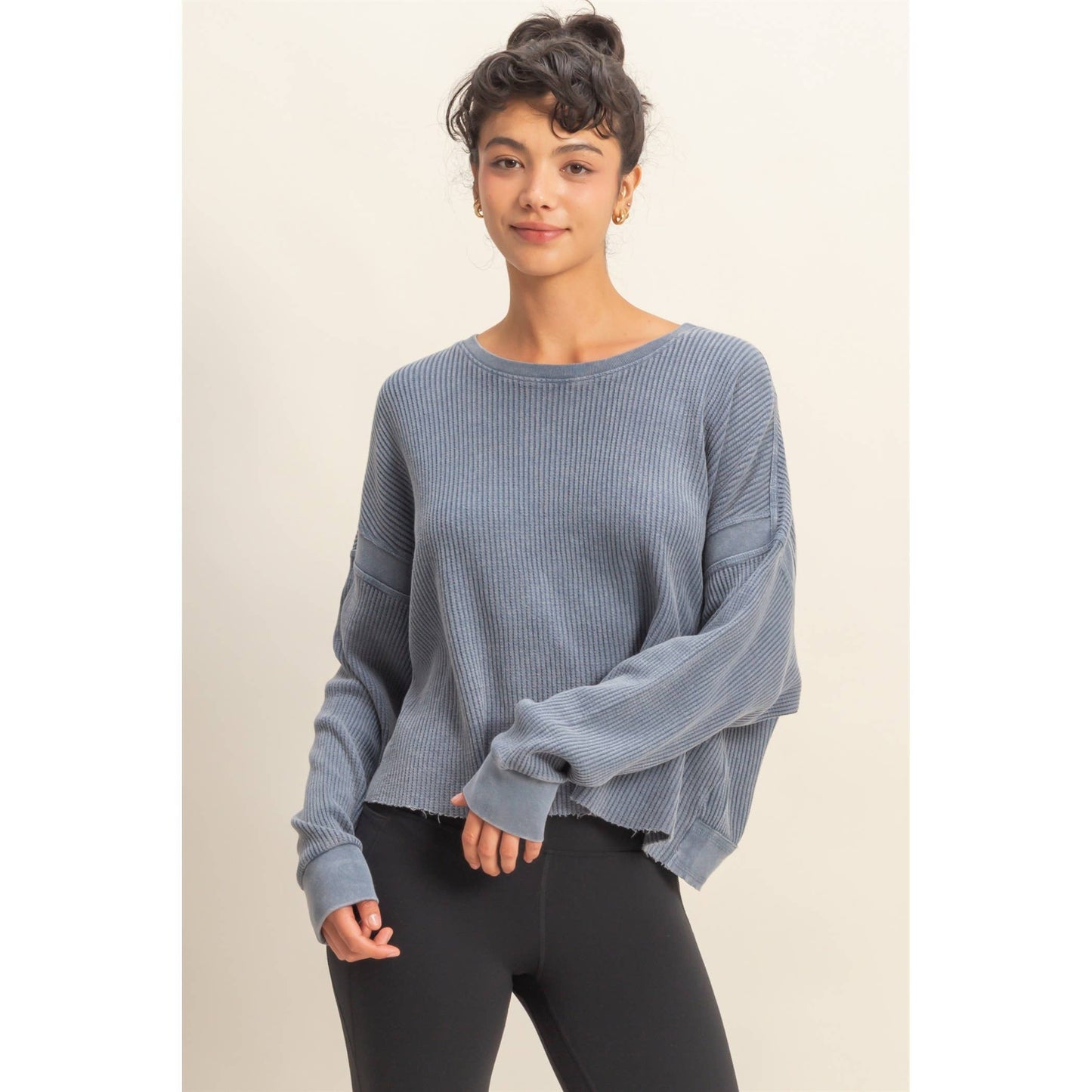 Chic Open Back Textured Knit Long Sleeve Top: TAFFY PINK / S-M-L(2-2-2)