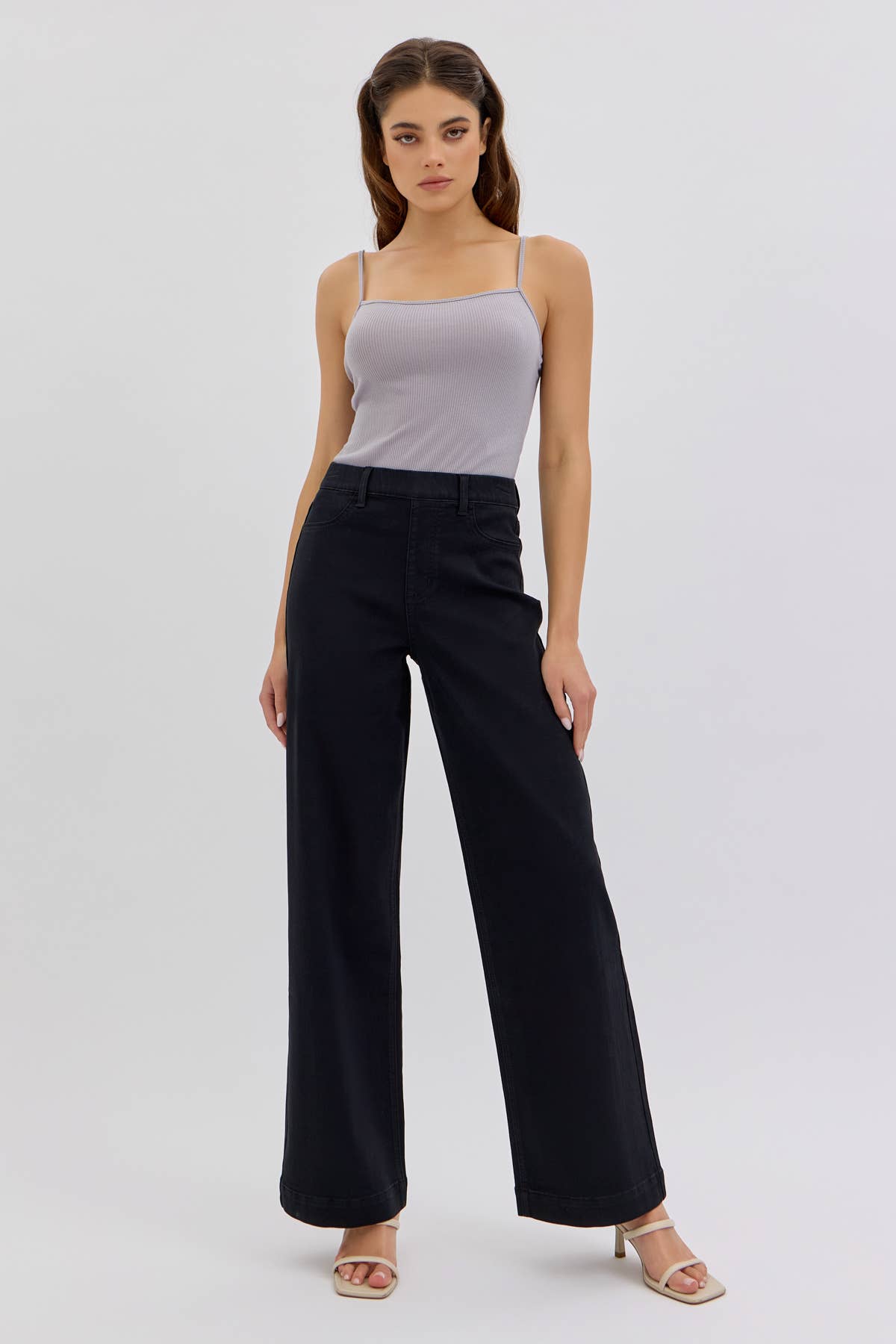 High Rise Pull On Wide Leg [Ab99878BLK]: M