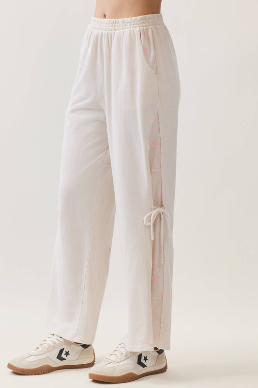 Mineral Washed Polkadot Side Bow Tie Pants HP7324: Natural / S-M-L / 2-2-2