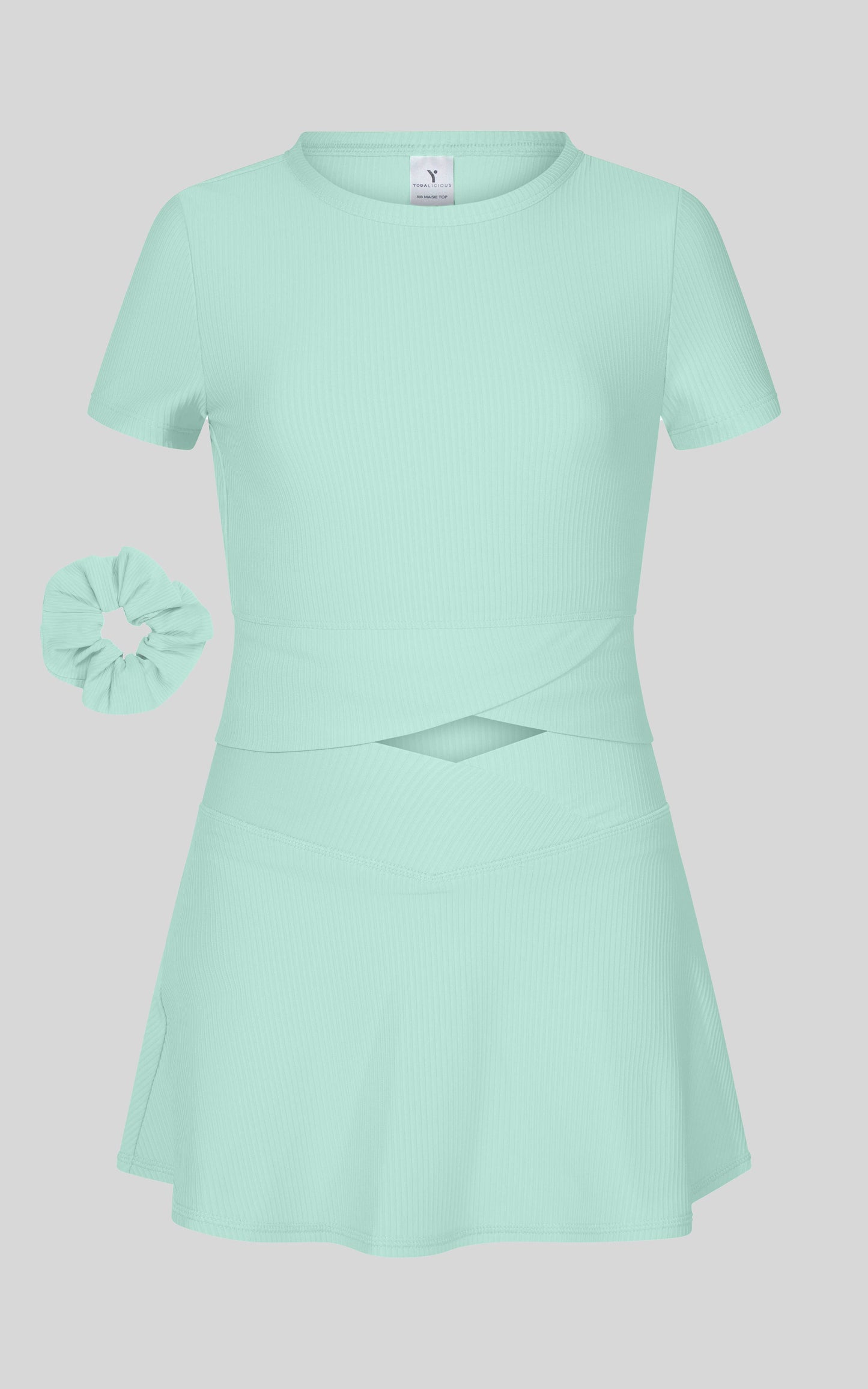 Little Girl Rib Marie Crossover Top and Skort Set: POWDER BLUE