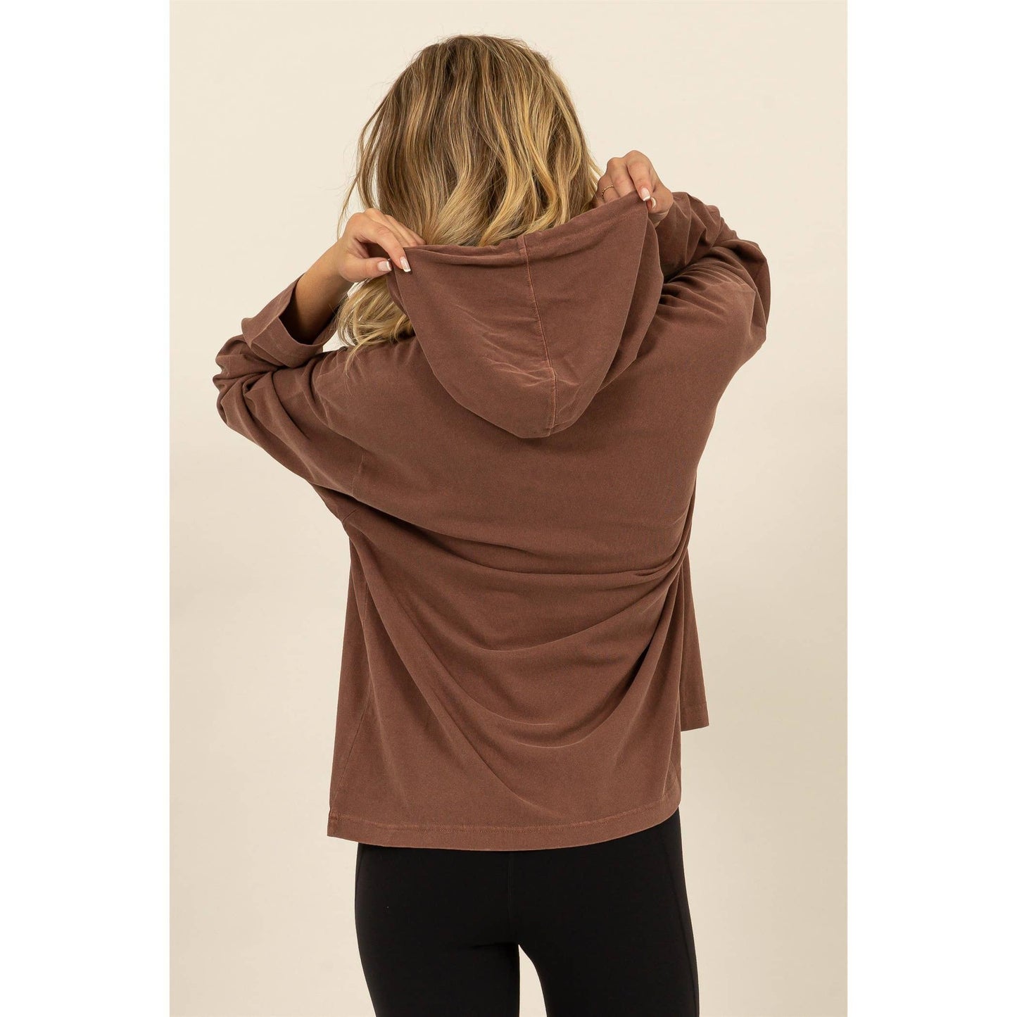 Oversized Hooded Long-Sleeve Top: BLACK / S-M-L(2-2-2)