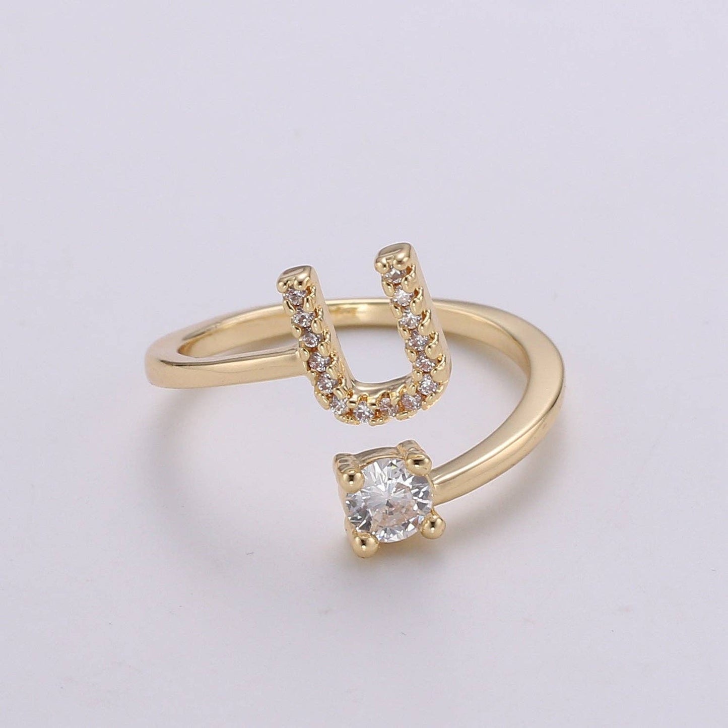 Adjustable Gold Initial Ring With CZ R370~R395: R
