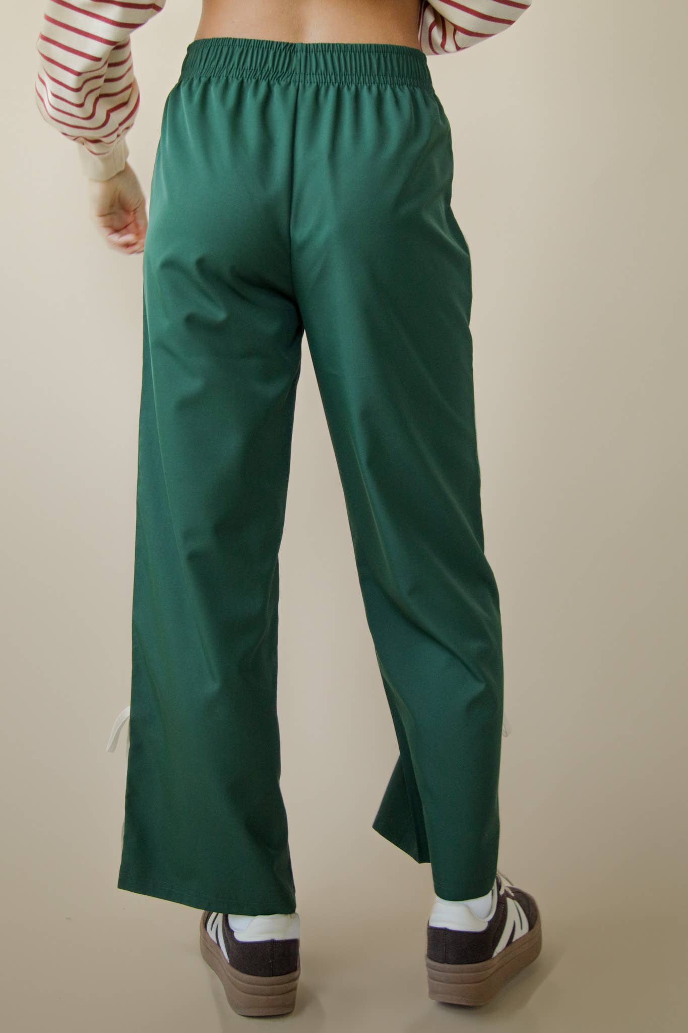 NP70839-Side Ribbon Detail Jersey Pants: BLACK / S-M-L/2-2-2