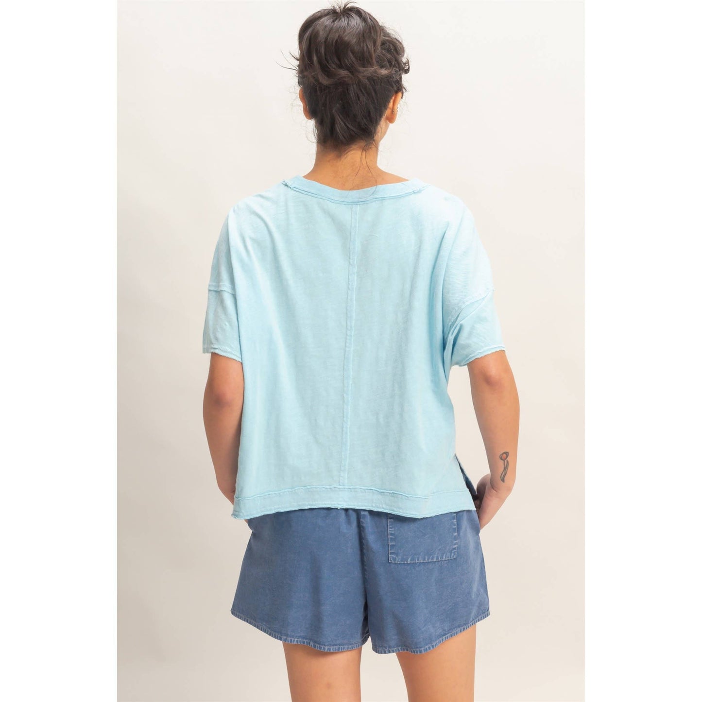 Oversized V-Neck Short Sleeve Top: TAFFY PINK / S-M-L(2-2-2)