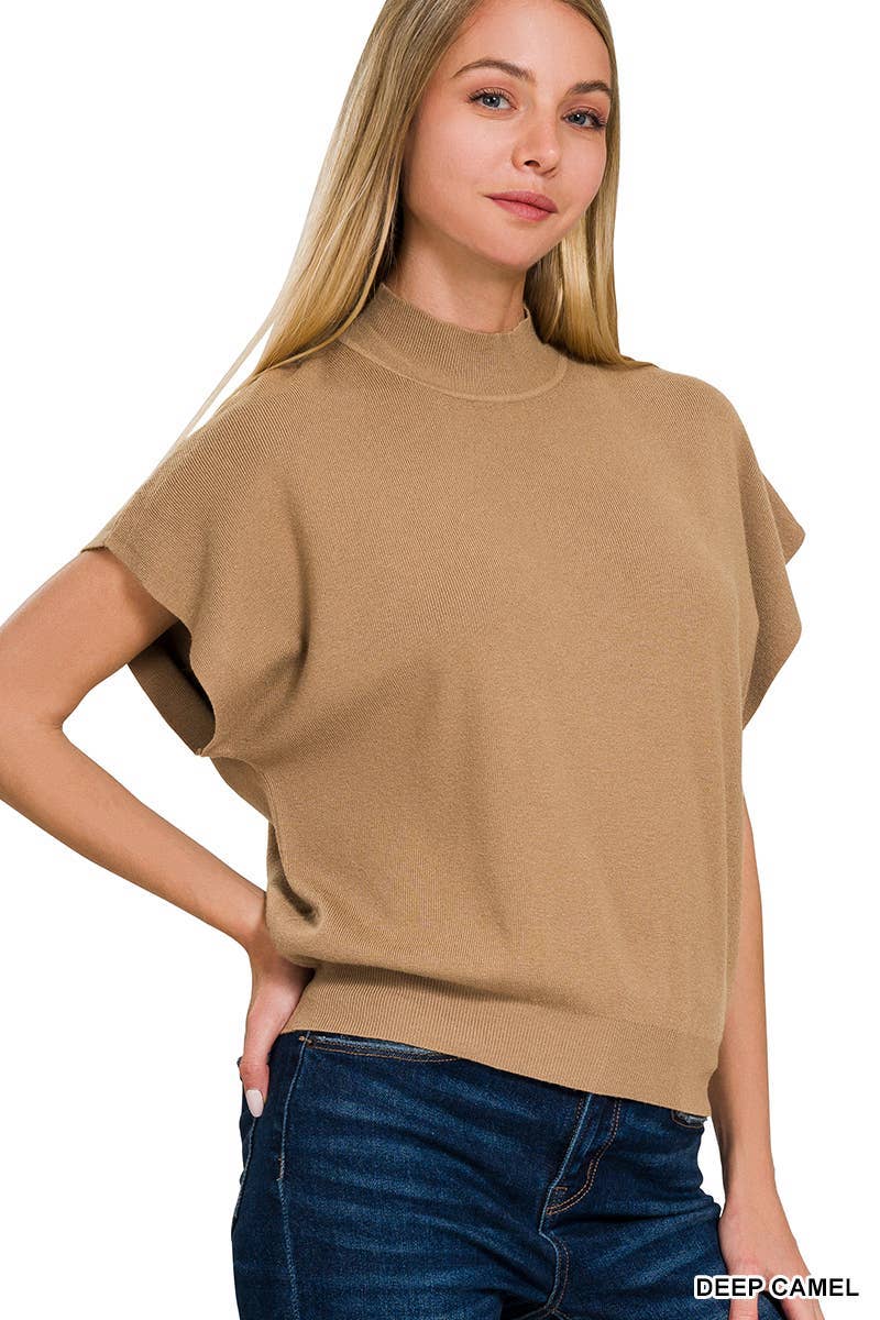 Mock Neck Short Dolman Sleeve Sweater: H DEEP CAMEL / 2-2-2 (S-M-L)