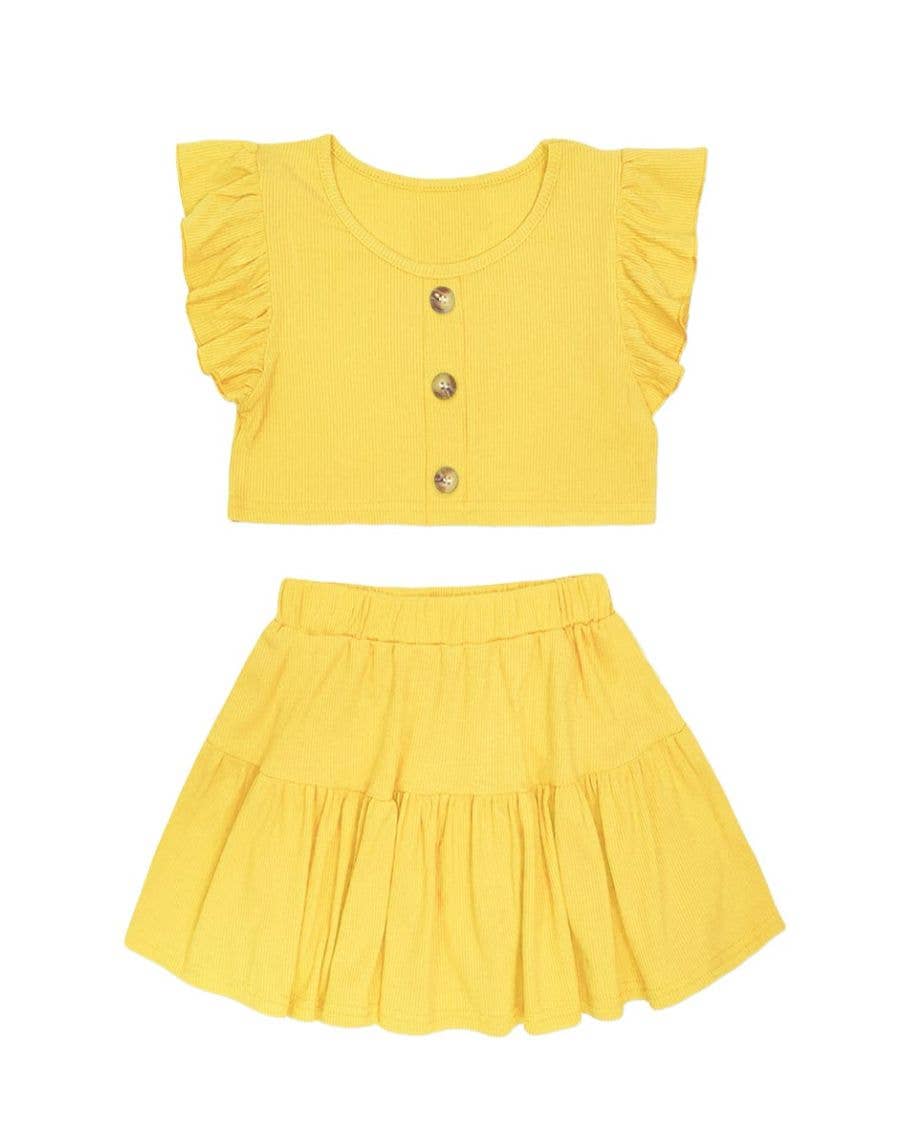 GKSS-AMY-3018B Girls 2 pc Ribbed Skirt Set: Yellow / M8/10